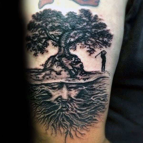 Golfer Tree Roots Mens Arm Tattoos