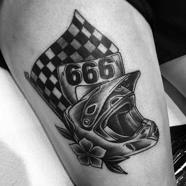 Good Checkered Racing Flag Tattoo Designs For Men