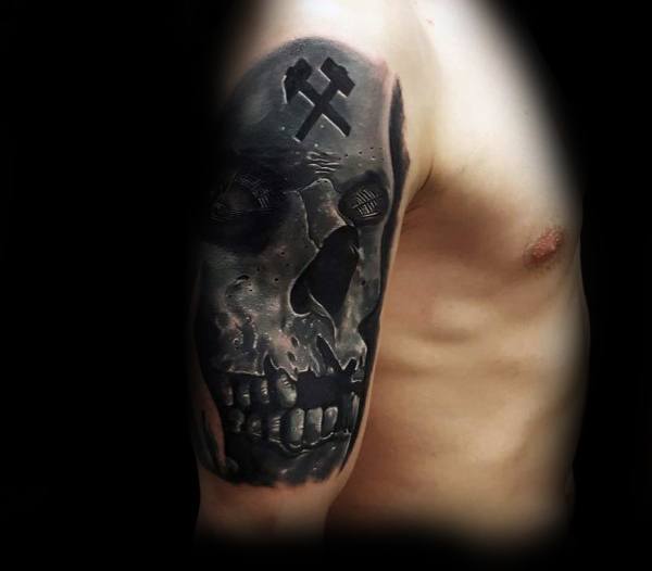 Tattoo uploaded by TattooKatie  Black and gray gold miner tattoo on the  forearm 14 sleeve  Tattoodo