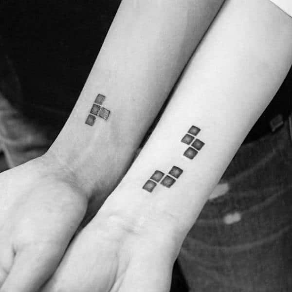 Good Couples Tattoos With Tetris Block Design