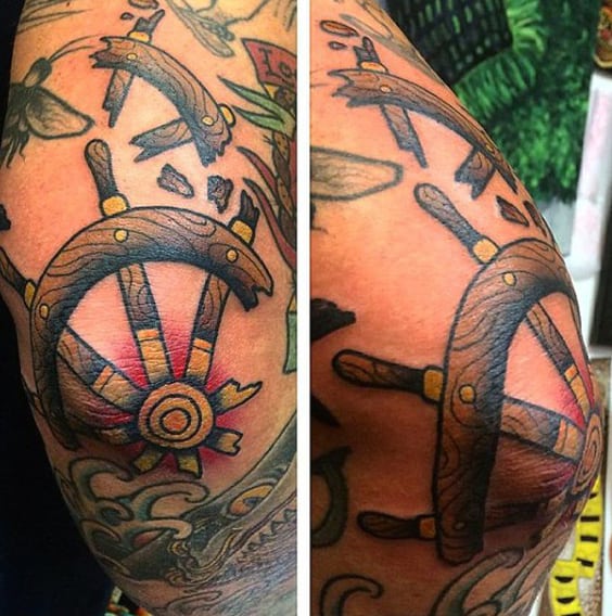 Good Elbow Tattoos For Gentlemen Of Broken Ship Wheel