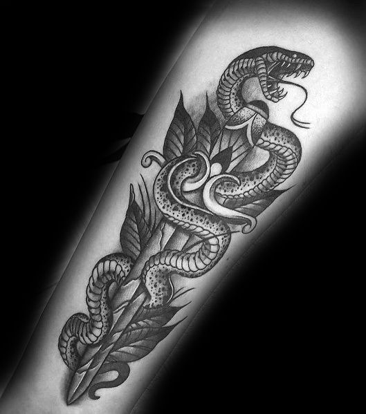 50 Snake Dagger Tattoo Ideas For Men - Sharp Serpent Designs