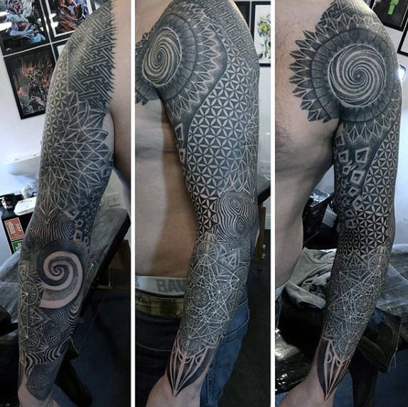 Gorgeous Black Dotwork Tattoo Mens Full Sleeves