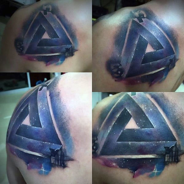 Gorgeous Colored Penrose Tattoo On Back For Men
