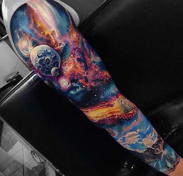 Gorgeous Sleeve Tattoo Of The Universe For Males