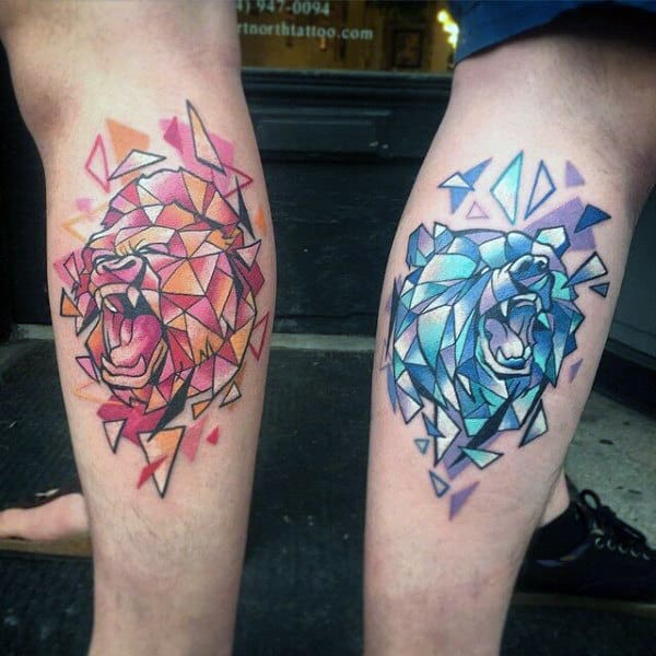 gorilla and bear creative brother tattoos for guys on legs