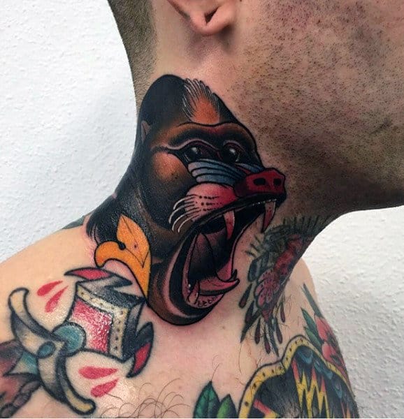 Gorilla Modern Guys Neck Tattoos