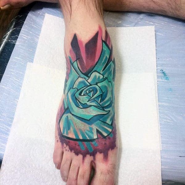 Graffiti Rose Flower Male Foot Tattoos