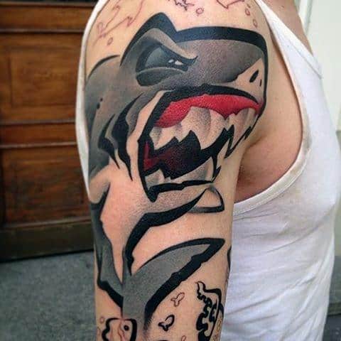 Graffiti Shark Mens New School Unique Arm Tattoos
