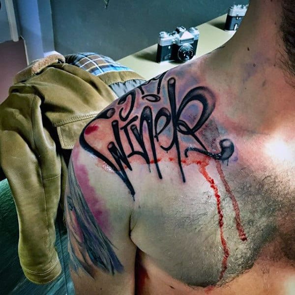 Graffiti Tag Mens Shoulder Tattoo Design