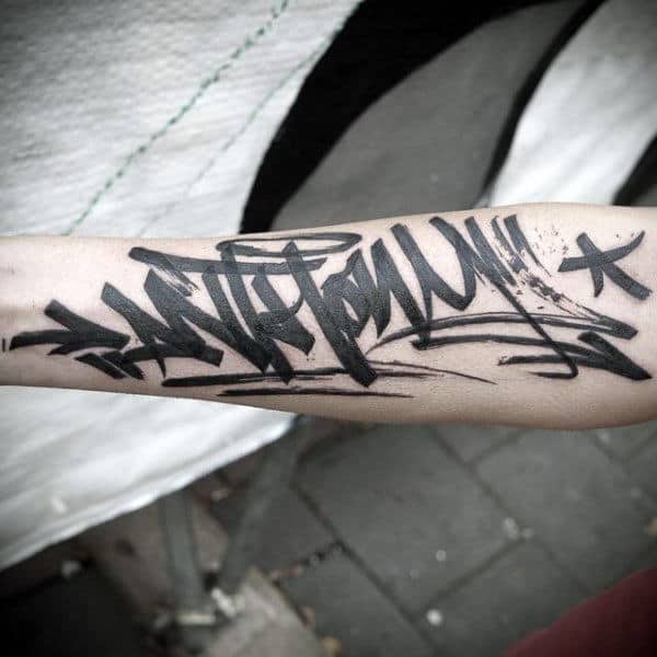 Graffiti Tag On Forearm Tattoo For Males