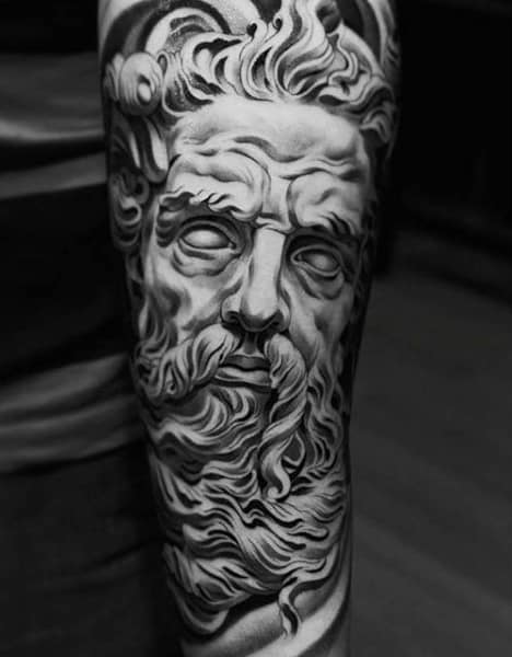graphic greek god zeus tattoo on arms for men