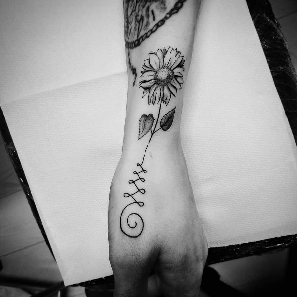 Graphic Sunflower Unalome Tattoo