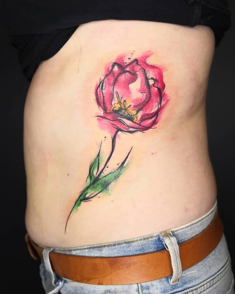 Graphic Watercolor Tulip Tattoo