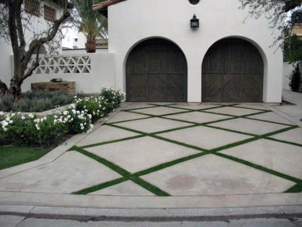 Grass And Concrete Checkered Driveway Ideas