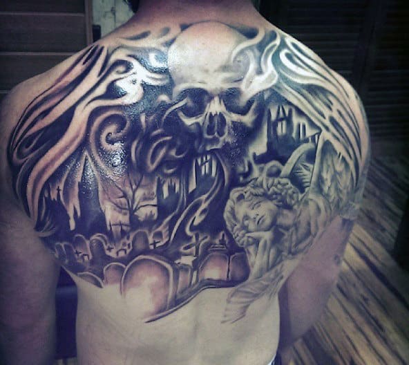 Grave Yard Tattoos For Guys On Back