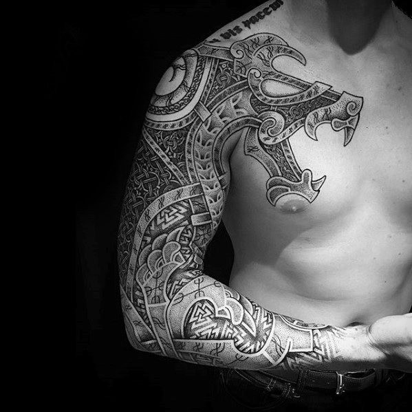 Great Norse Sleeve Tattoo Ideas On Guys