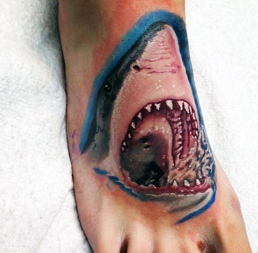 Great White Shark Tattoo For Men On Foot