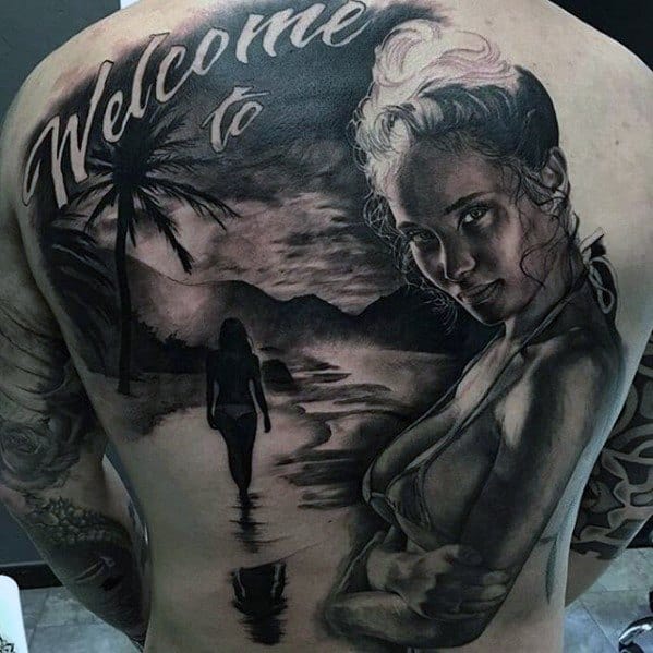 70 Greatest Tattoos For Men Incredible Design Ideas   Greatest Tattoos Guys Paradise Themed Full Back 