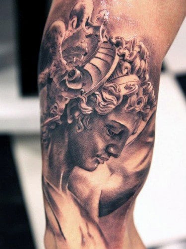 Greek God Of War Tattoo On Man