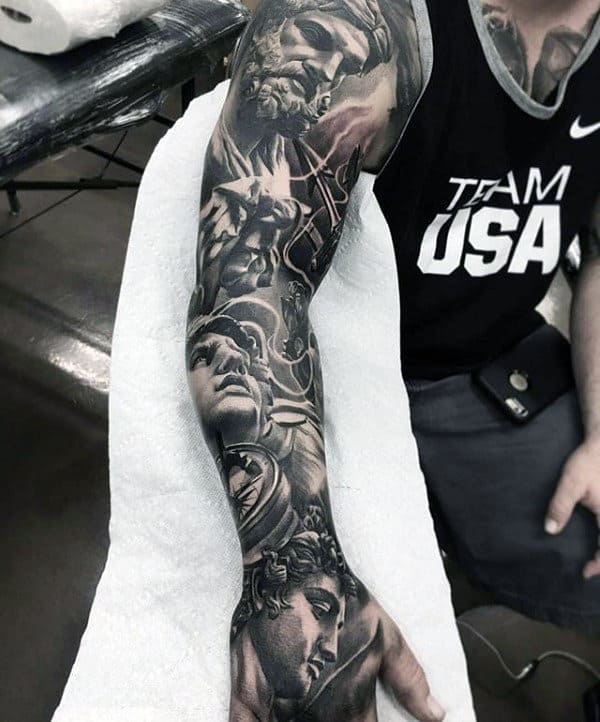 Greek Gods Unique Male Full Arm Sleeve Tattoos