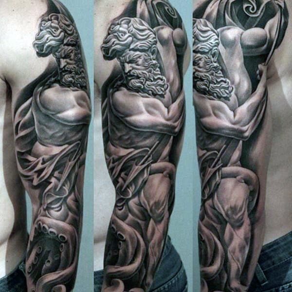 Greek Mythology Guys Unique Shaded Full Sleeve Tattoo
