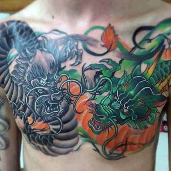 green-and-grey-japanese-dragon-mens-upper-chest-tattoos