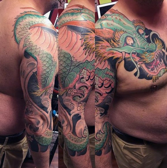 Green Chinese Dragon Tattoo Mens Sleeves