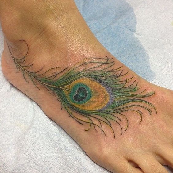 Green Color Peacock Feather Tattoo