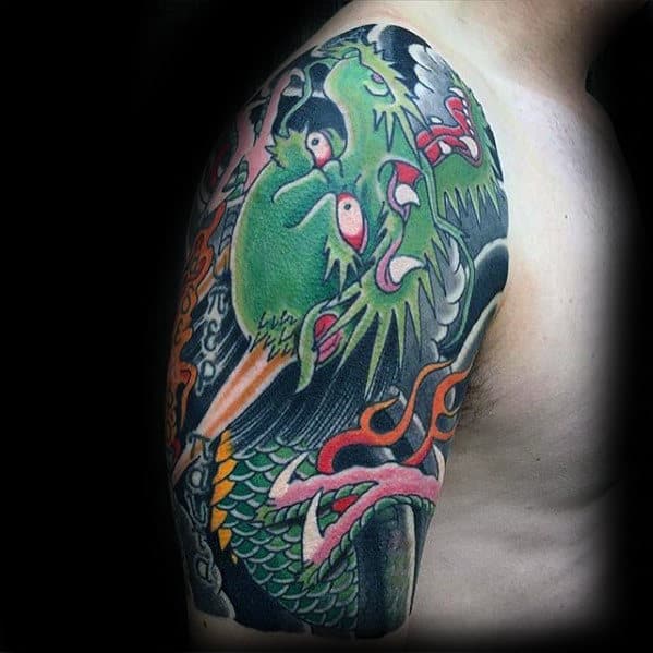Green Dragon Manly Guys Japnese Half Sleve Tattoos