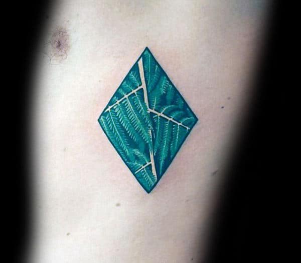 Green Ferns Mens Geometric Rib Cage Side Tattoo