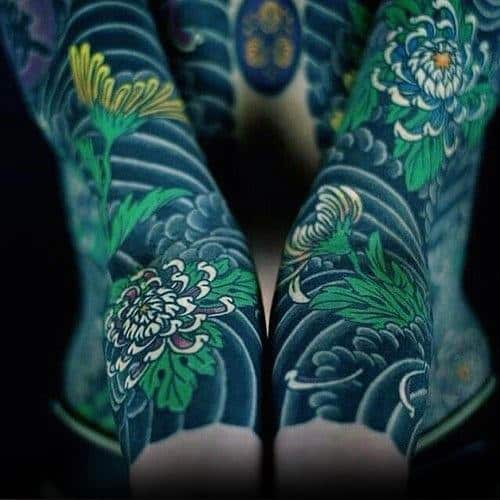 green-flowers-with-shaded-clouds-mens-japanese-sleeve-tattoo-ideas
