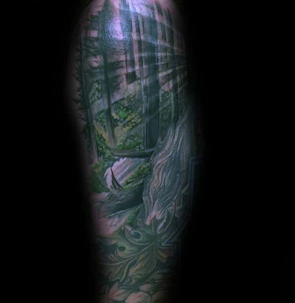 Green Forest Male Sleeve Tattoos