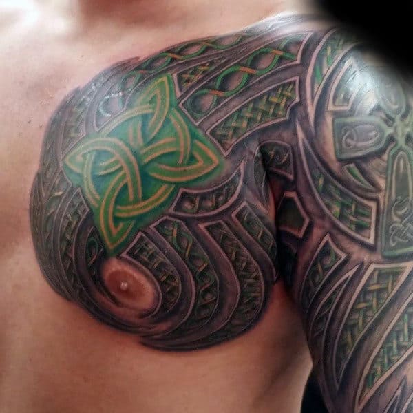 Green Knots Mens Celtic Sleeve And Chest Tattoos