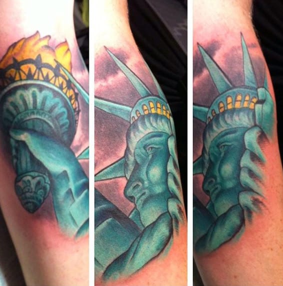 Green Lady Liberty Mens Tattoo On Arm