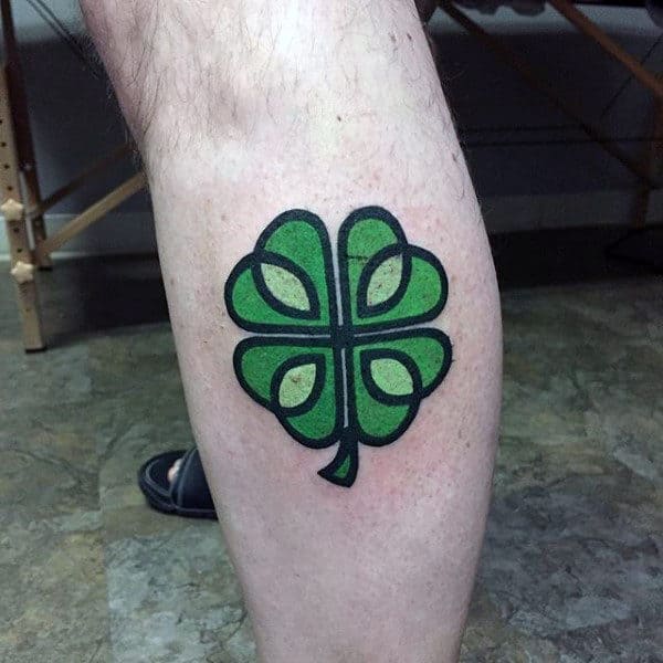 Green Leg Calf Guys Celtic 4 Leaf Clover Tattoo