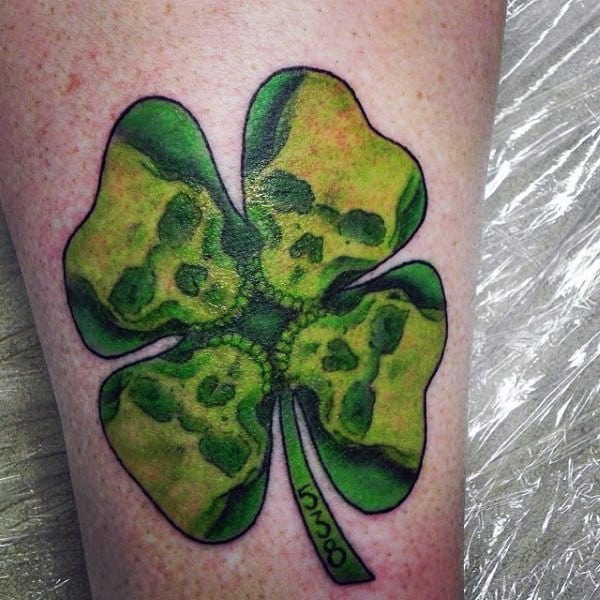 Green Skulls Four Leaf Clovers Tattoos For Guys