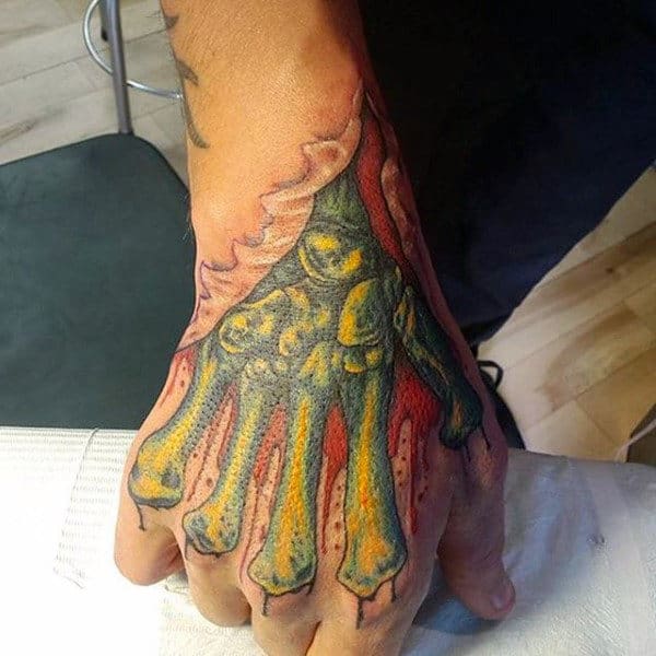 Green Zombie Bones Poking Through Skin 3d Male Tattoos
