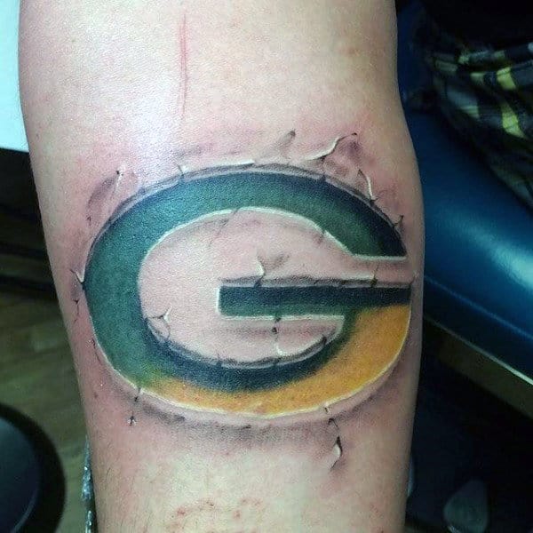 Greenbay Packers Mens Stone 3d Football Forearm Tattoo