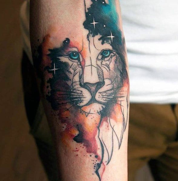 Greeneyed Animal Watercolor Tattoo On Forearms For Men