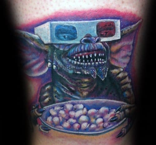Gremlin Eating Popcorn With 3d Glasses Mens Tattoos