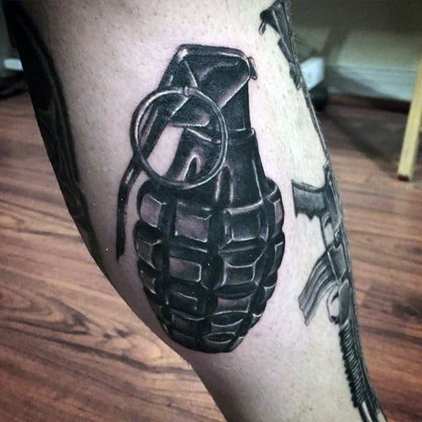 Grenade Male Military Tattoo Ideas On Legs