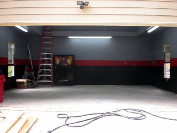 grey and black with red stripe garage wall 