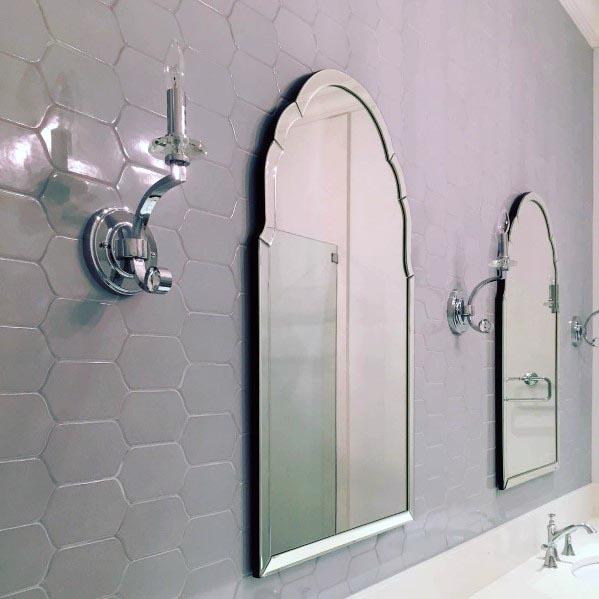 Grey Bathrooms With Ornate Mirrors On Walls