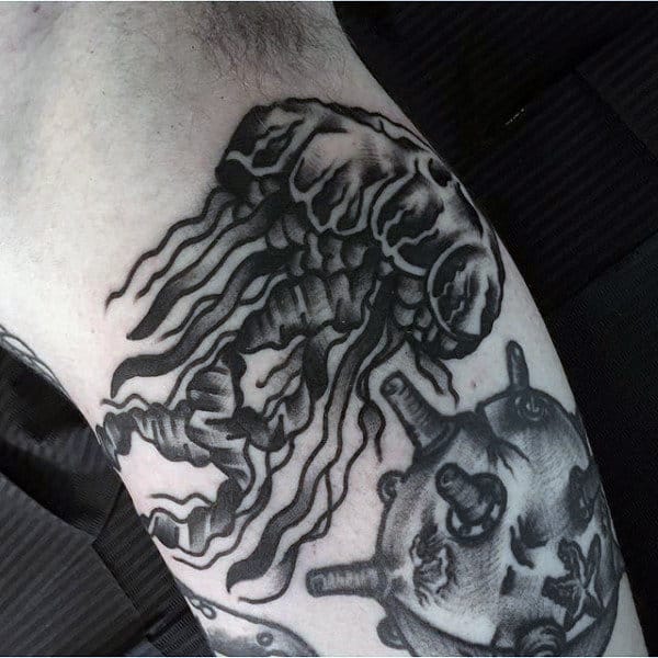 Grey Black Jellyfish Tattoo Male Forearms