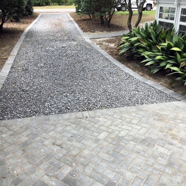 Grey Brick Paver Gravel Driveway Ideas