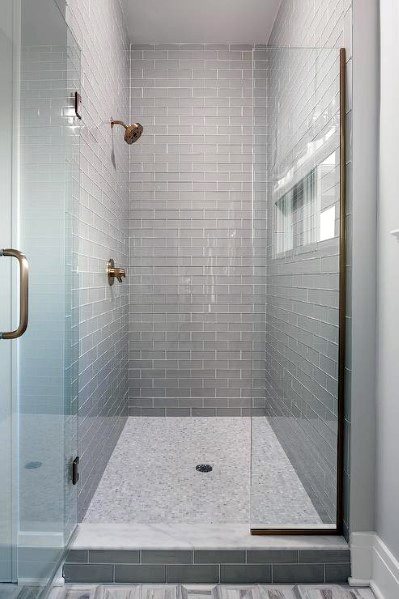 Grey Cool Subway Tile Shower Design Ideas