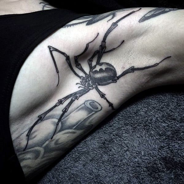 Grey Crawling Spider Tattoo Male Armpits