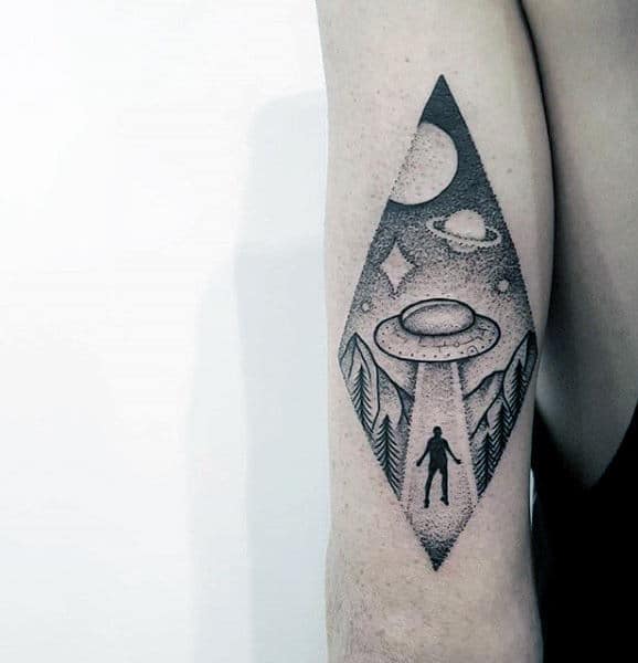 Grey Dotted Design Ufo Tattoo Mens Arms