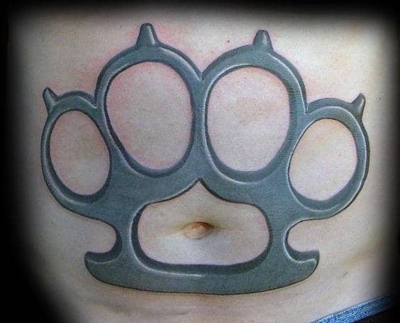 Grey Ink Brass Knuckles Male Stomach Tattoos